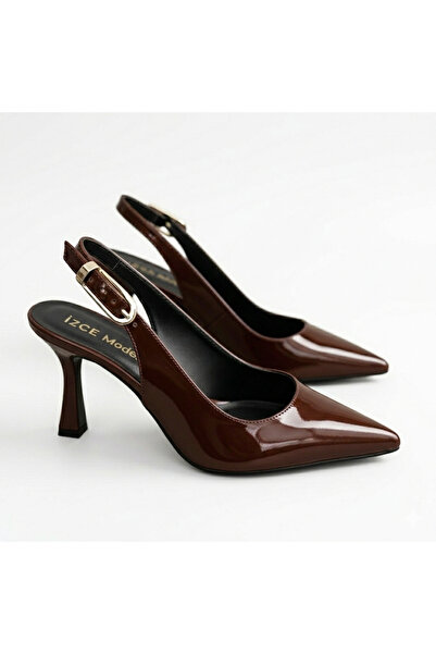 İZCE MODA Pantofi de damă cu toc ascuțit, cu baretă la gleznă, din piele lăcu...