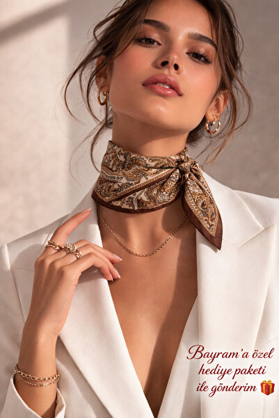 Bermody Bandana pentru femei 50x50 Eșarfă pătrată din raion, cu cusături ital...