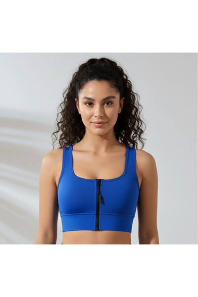 Derucce Cobalt Padded Zippered Sports Bustier - Sports Bra / Cropped Supportive Sports Bra