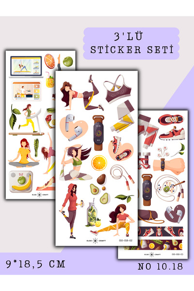 Else Craft 3'lü Spor Pilates Temalı Sticker 10.18 - Ajanda Planlayıcı Bullet ...