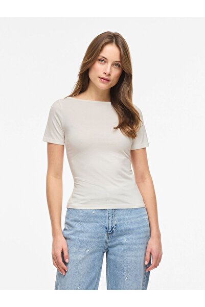 VILA Oberteil mit kurzen Ärmeln VIEMILIE U-Boot-Ausschnitt