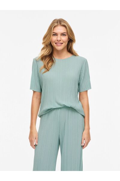 VILA Oberteil mit kurzen Ärmeln VIPLISA Plissierter