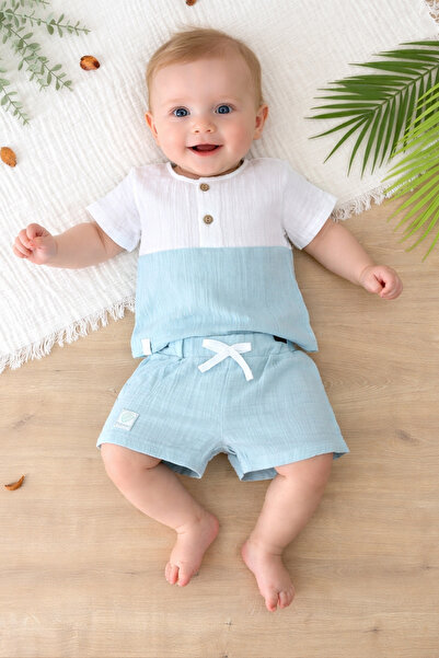 Sitilin طقم صيفي للأطفال الأولاد 100% قطن قطع من الموسلين بأزرار سفلية وشورت ...