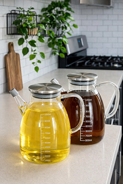 Paşabahçe 2'li Tess Ölçülü Cam Borosilikat Yağlık Sirkelik 1000ml Yağdanlık