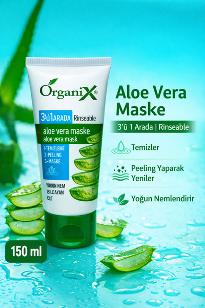 Organix Aloe Vera Yüz Maskesi - 3'ü 1 Arada Temizleme, Peeling ve Nemlendirme...