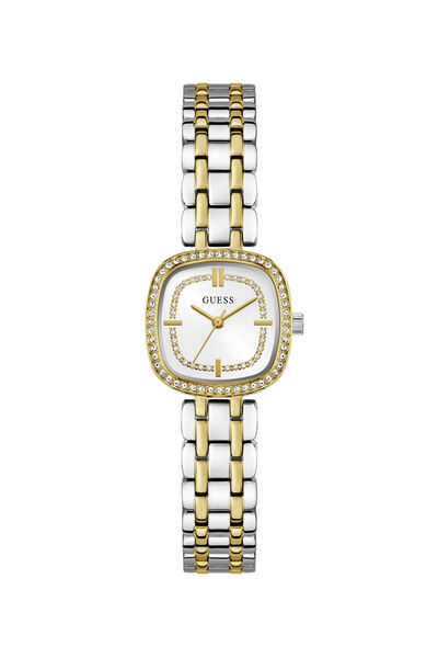Guess Ladies 2T Silver/Yellow Gold Tone Square Analog Watch