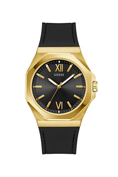 Guess Mens Black Gold Tone Analog Watch