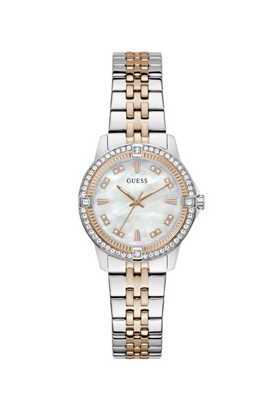 Guess Ladies 2T Silver/Rose Gold Tone Round Analog Watch