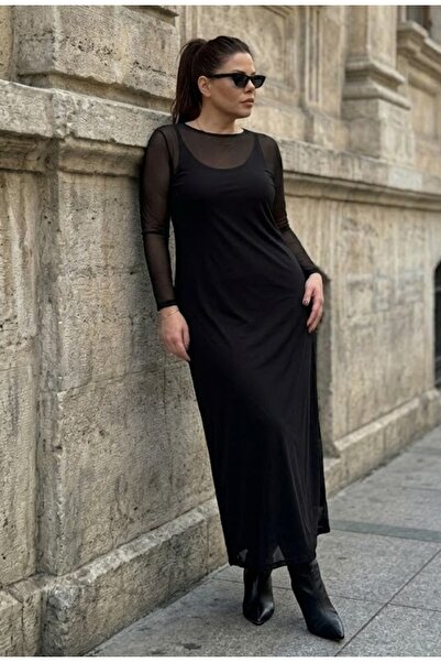 FOR ESRA BIG TREND Γυναικείο μακρύ φόρεμα από τούλι με ρυθμιζόμενο λουράκι, ε...