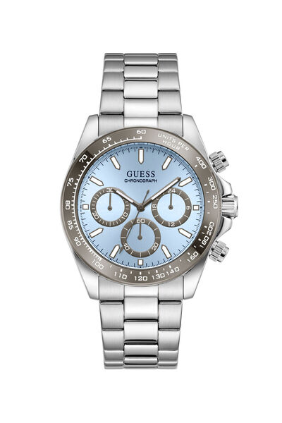 Guess Mens Silver Tone Round Analog Watch