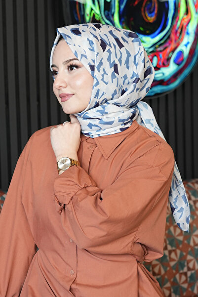 AFVENTE Model mozaic șal din bumbac moale bleumarin