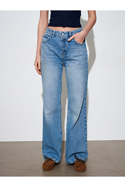 Dilvin 72048 100% βαμβακερό ύφασμα με σπασμένο ύφασμα Wideleg τζιν παντελόνι-...