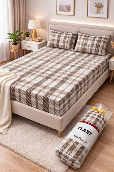 Clasy Ranforce Fitted Sheet Set Double Coffee Çklç-258 100% Cotton