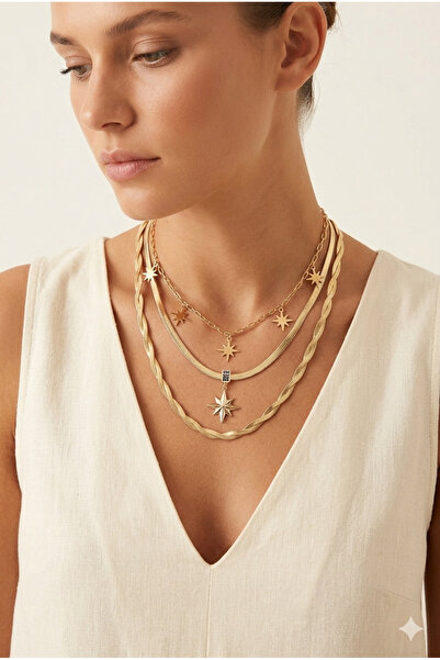 Bonicce Luxury 3-Piece Women's Stainless Steel Necklace with Italian Crush an...