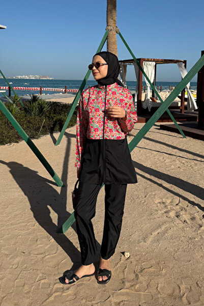 lurex moda Doha Paraşüt Kumaş 3'lü Tam Kapalı Tesettür Mayo
