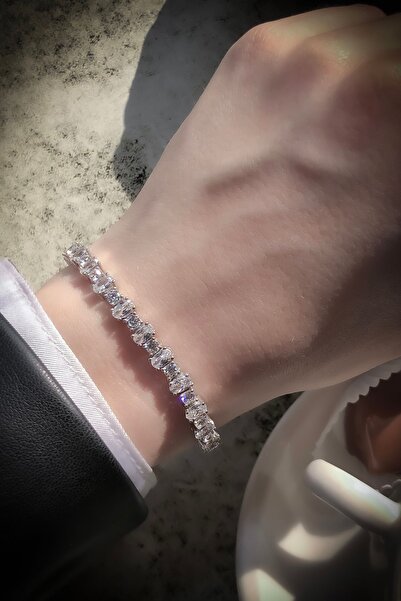 SUNSHINE 925 Ayar Oval Taşlı Pırlanta Montur Su Yolu Bileklik