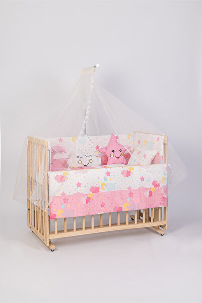 Jasmin طقم نوم لسرير الأطفال باللون الوردي مكون من 10 قطع + هدية ناموسية وحامل