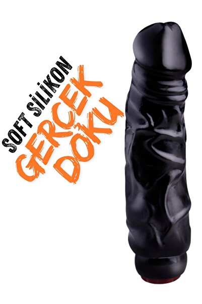 Ultra Gerçekçi Et Dokusu 23.5 Cm Kalın Güçlü Titreşimli Realistik Siyah Penis Dildo Vibratör