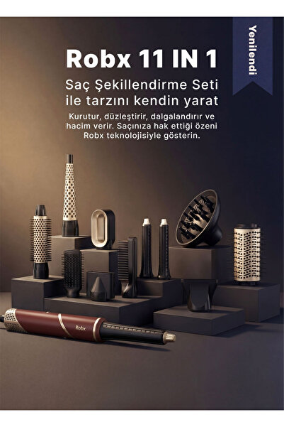 ROBX 818 11 in1 Multi Styler Sıcak Soğuk Hava Üflemeli Saç Şekillendirme Kuru...