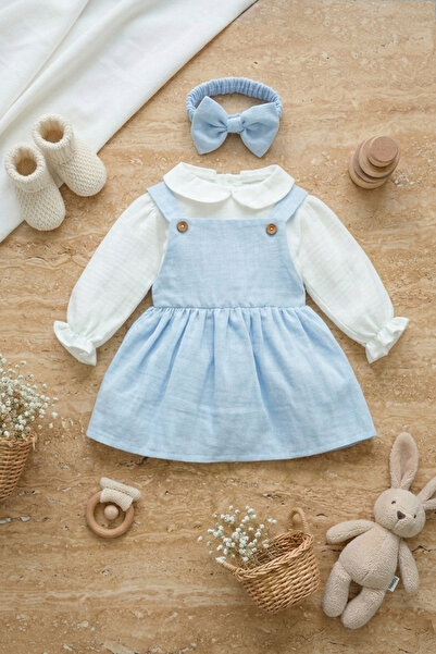 ipek atlas Kız Bebek Ve Çocuk Elbisesi Müslin Kumaş Üçlü Takım