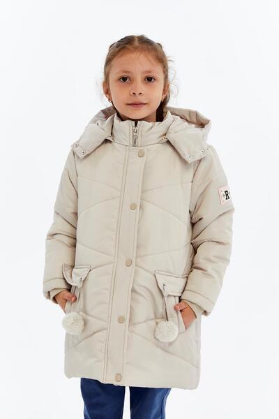 benitto kids με κουκούλα Χειμερινό παλτό για κορίτσια με λεπτομέρεια Pompom 5...