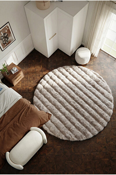 Cool Halı Sofia Yuvarlak Açık Vizon Kabartmalı Yumoş Bubble Kaymaz Kolay Temi...
