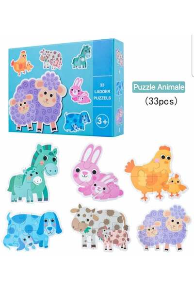 OEM Set 6 puzzle-uri din carton gros – Animale domestice, piese mari