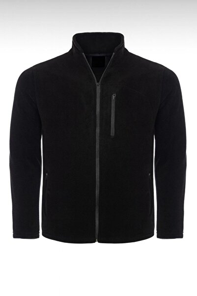 pandy Unisex Μαύρο Fleece Μπουφάν με φερμουάρ με 3 τσέπες για εξωτερικούς χώρους