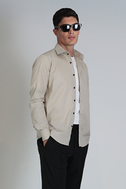 Lufian Ferla Men's Basic Shirt Slim Fit Beige