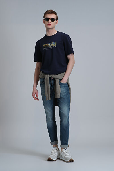 Lufian بنطلون جوي سمارت جان للرجال بقصة ضيقة باللون الأزرق