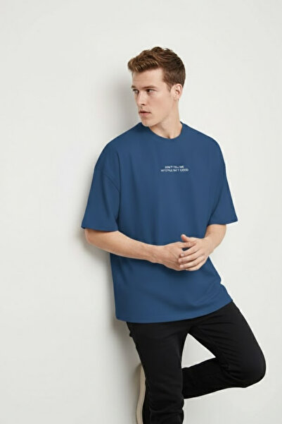 COMBİNE MİCHAİL Erkek Yazı Baskılı Kısa Kollu Mavi Tişört