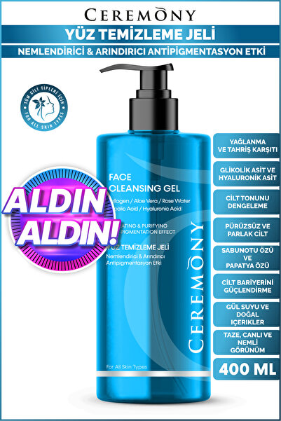 Ceremony 400 ml Temizleme Jeli Nemlendirici Arındırıcı Cilt Tonu Eşitleyici H...