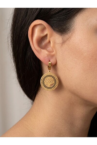 aurora dükkan Çelik Hayat Ağacı Küpe