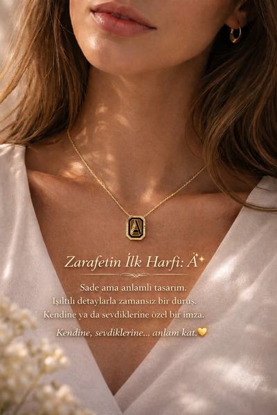 Alexander Atelier A Harfi Mineli Tasarım Kolye 14K 925 Gümüş