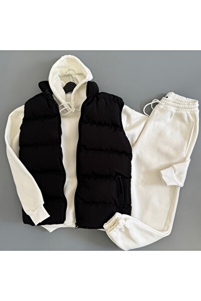 WENMİNG Men's 3-Thread Tracksuit Set K Hooded Y Vest Set 3-Piece Full Combina...