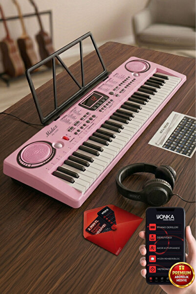 Midex Ps-1500pk-h Başlangıç Için Pembe 61 Tuşlu Org Kulaklık Notalık Mikrofon...