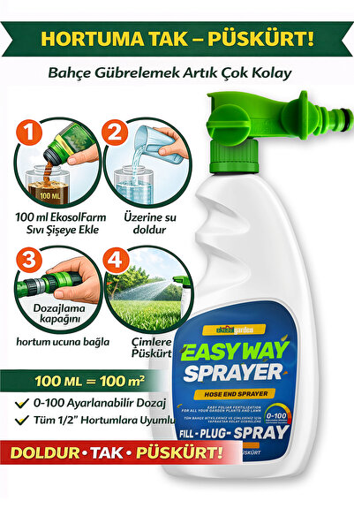 EkosolFarm Sıvı Solucan Gübresi 1 Lt Easyway Hortum Ucu Sprayer Ews - Çim Ve Tüm Bahçe Bitkilerine