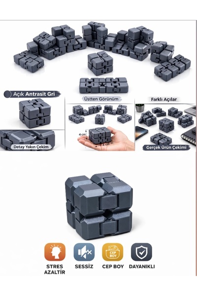 Akıllı Cep Dünyası Antrasit Sonsuz Küp Infinity Stres Atıcı, 3D Baskı, Eğlenc...