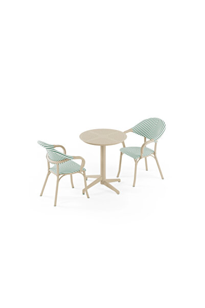 Tilia 2 Kişilik Polipropilen Masa Takımı Bej Yeşil Beyaz File (Moon Katlanır ...