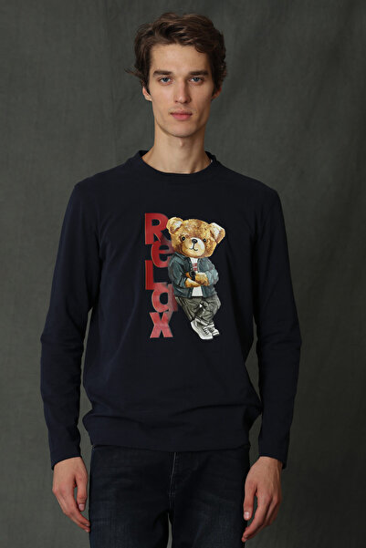 Lufian Tricou Dominic cu mânecă lungă pentru bărbați, albastru bleumarin