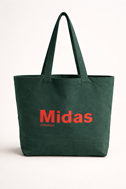 Midas Design Geniş Tote Bag Büyük Yeşil Gabardin Kanvas Omuz Çantası