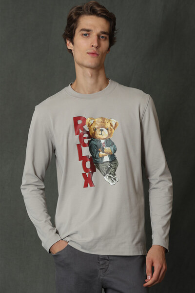 Lufian Tricou cu mânecă lungă pentru bărbați, bej