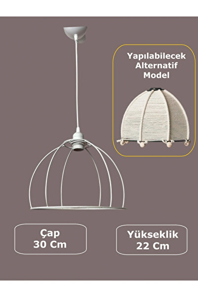 CONANA Yarım Küre Avize Teli , İskeleti (30x22 Cm) Beyaz Statik Boyalı (Duy T...