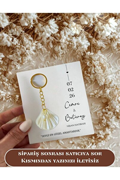 HEN GSM İncili İstiridye Anahtarlık Nişan Söz Kına Nikah Hatırası 10 Adet Öze...