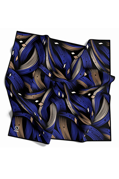 VİOLLA Rayon Geometrik Çizgili Desenli Saks Renkli 90x90 Eşarp (İpek İçermez)...