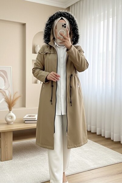 trend_ermege Palton cu glugă cu stea cu detalii metalice