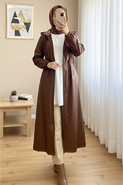 HİJABAYA Μακρύ δερμάτινο καπάκι Tunnel Lace Up Hooded