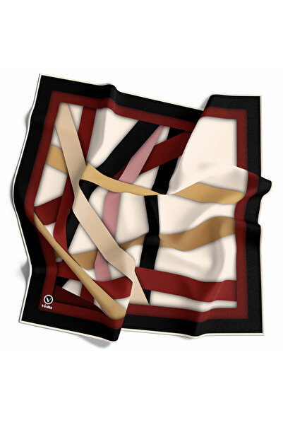 VİOLLA Rayon Bordürlü ve Şerit Desenli Bordo Renkli 90x90 Eşarp (İpek İçermez...