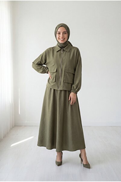 MİHRA STORE Anife Zippered Cupra Suit with Bellows Detail on the Front and Sk...