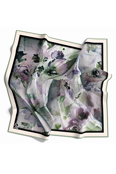 VİOLLA Rayon Sulu Boyalı Çiçek Desenli Mint Yeşili Renkli 90x90 Eşarp (İpek İ...